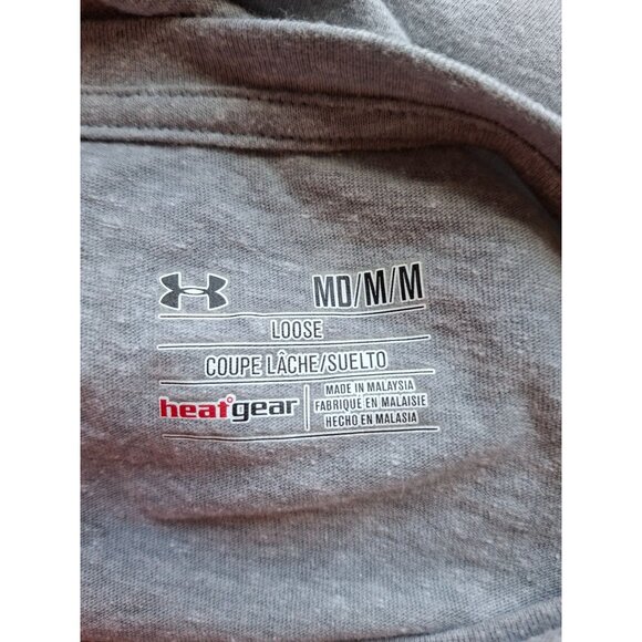 Under Armour Womens HeatGear T-Shirt M Gray Loose Fit V-Neck Athleisure - Picture 3 of 6